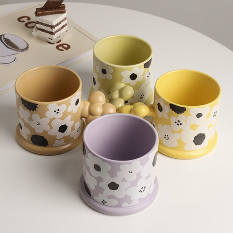 Flower Ceramic Coffee Mug (4 colors)