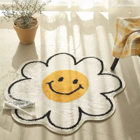 Smiley Face Cute Bedroom Carpet, Small Cute Mat for Bathroom