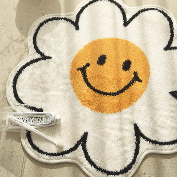 Smiley Face Cute Bedroom Carpet, Small Cute Mat for Bathroom