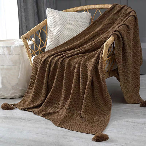 Soft Waffle Woven Tassel Blanket