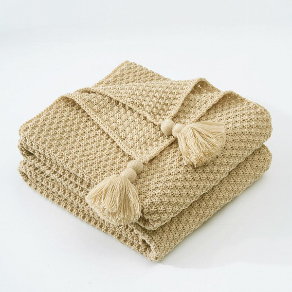 Soft Waffle Woven Tassel Blanket