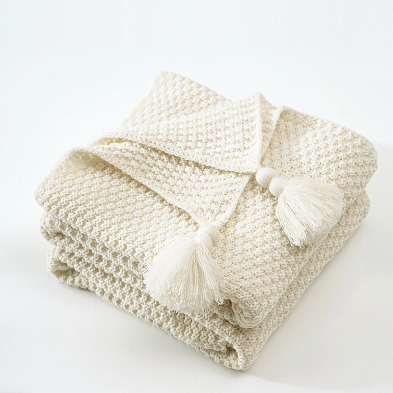 Soft Waffle Woven Tassel Blanket