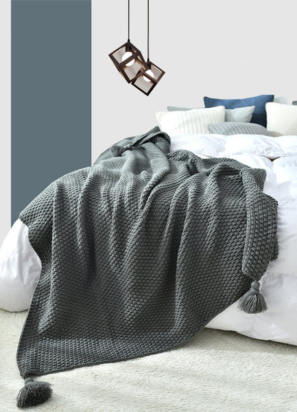 Soft Waffle Woven Tassel Blanket